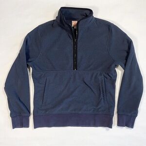 Vintage J. Crew Men's Navy Blue Half-Zip Fleece Sweater